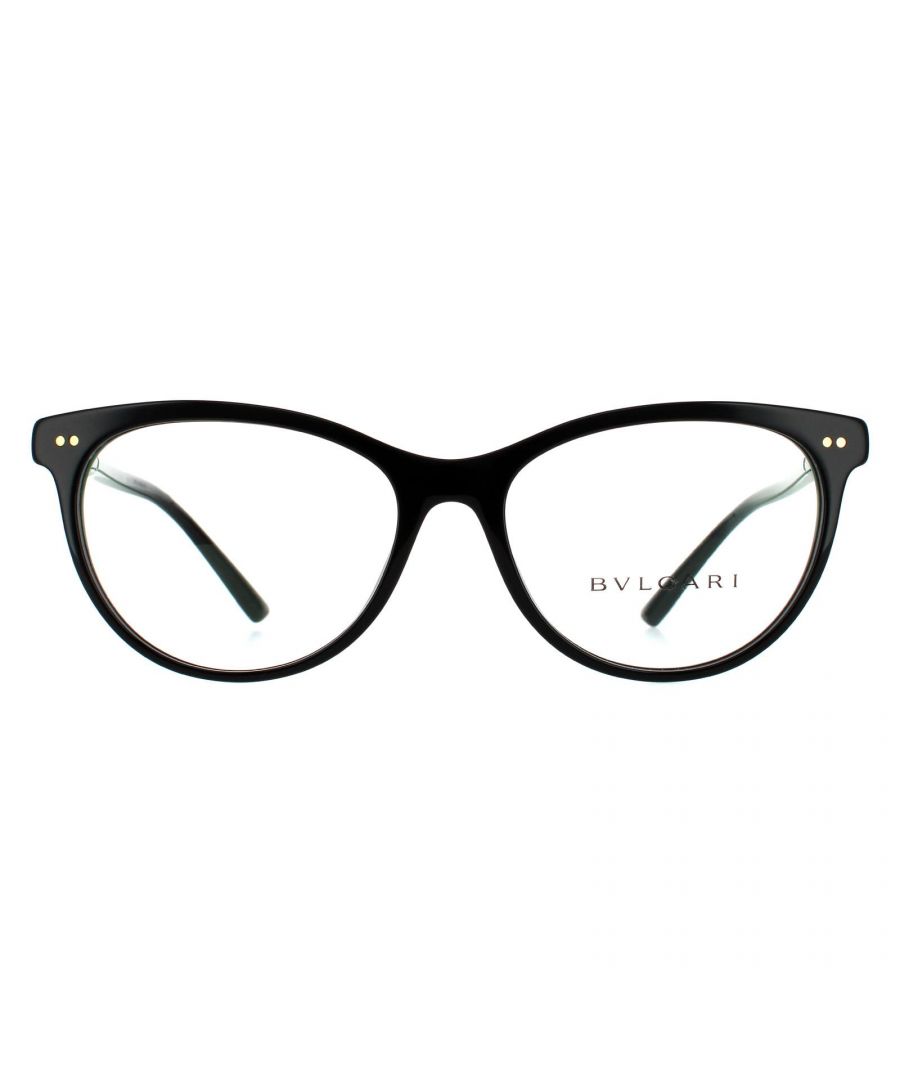 Bvlgari Cat Eye Womens Black Glasses Frames Bvlgari are a gorgeous Bvlgari frame with a cats eye shape and lovely detailing on the temples typical of the Bvlgari collection.
