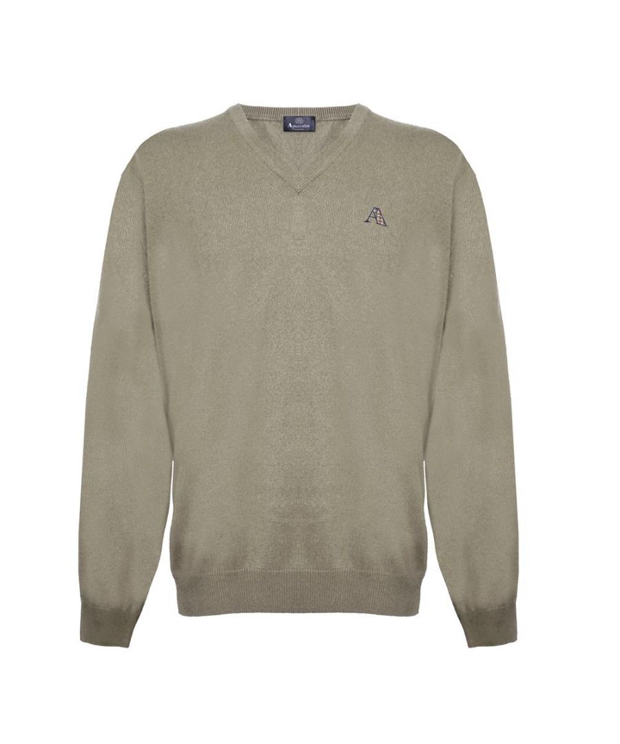 Aquascutum Check A Logo Beige V-Neck Jumper. Aquascutum Check Logo Beige Knitwear Sweater. 50% Wool, 50% Acrylic. Branded A In Classic Check On Left Chest. Regular Fit, Fits True To Size. 874436 01
