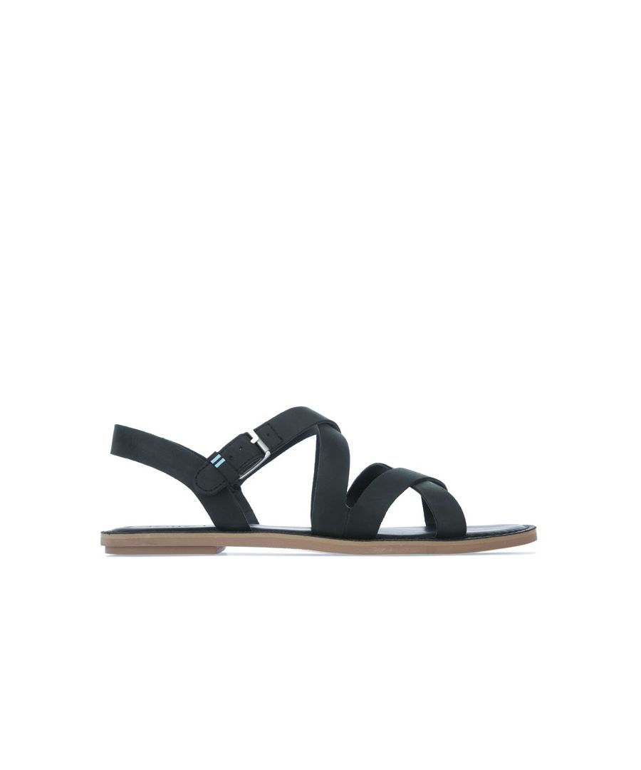 Womens Toms Sicily Sandals in black.- Instep strap with adjustable buckle.- Slip on.- Cushioned leather footbed.- Custom TOMS rubber outsole.- Leather upper  Leather lining  Synthetic sole.- Ref.: 10013453
