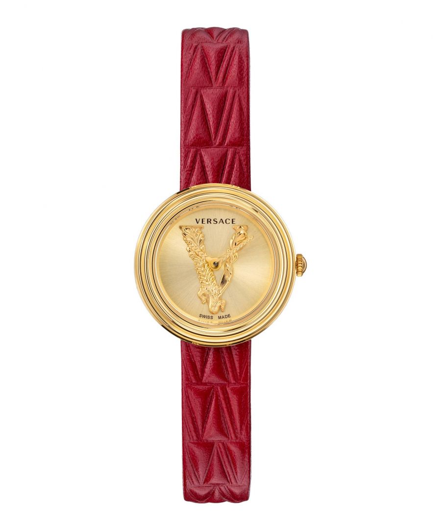 28mm IP Yellow Gold Case; Red Strap; Sunray; Gold Dial; Sapphire Crystal; 3 ATM