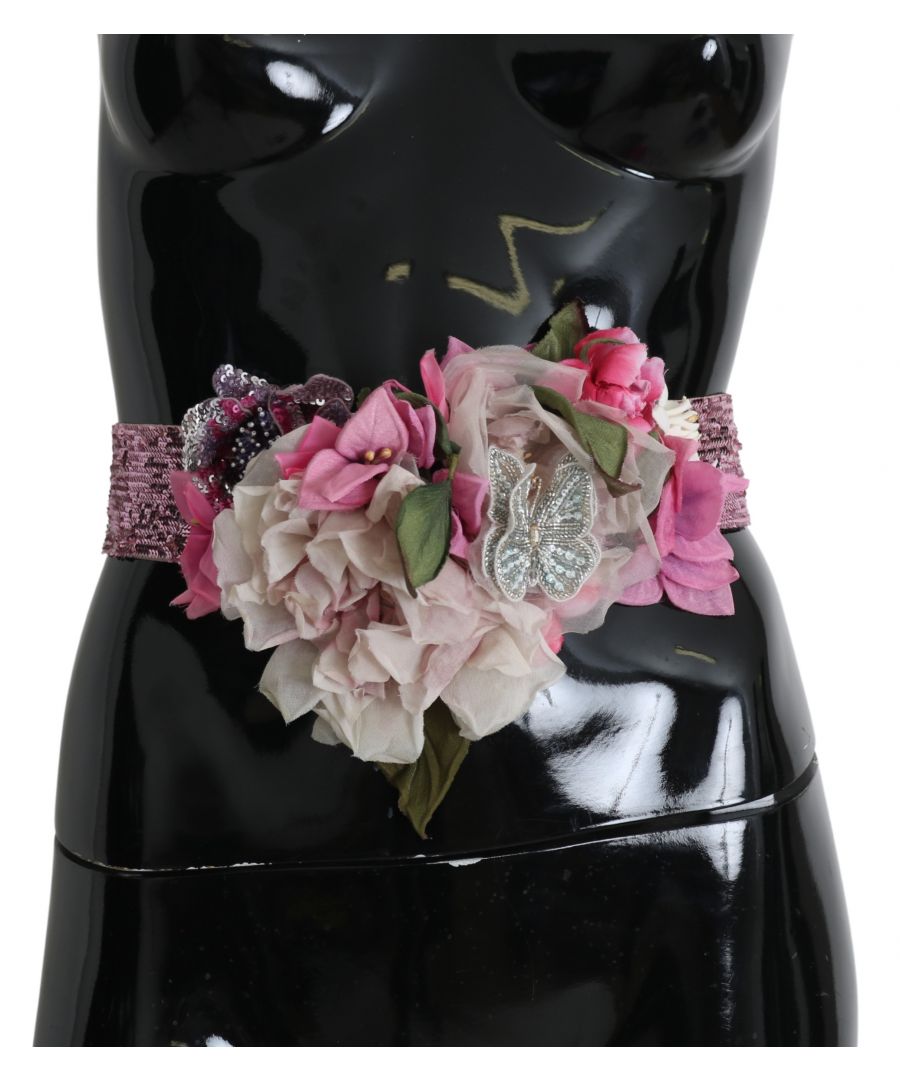 Image for Dolce  Gabbana Pink Flower Embellished Sequin AMORE Waist Belt