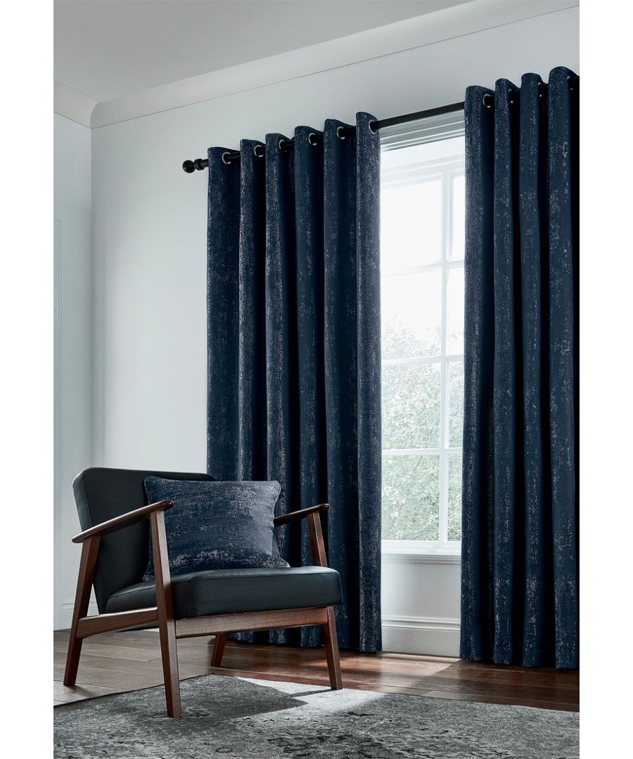 The Roma curtains feature a textured weave with an all-over metallic effect, which has a subtle, eye-catching effect. Available in a palette of six considered colours that will add an easy elegance to any room scheme. They feature matte silver eyelet headings and are fully lined. 100% Polyester lining. Dry Clean Only. Made in China.