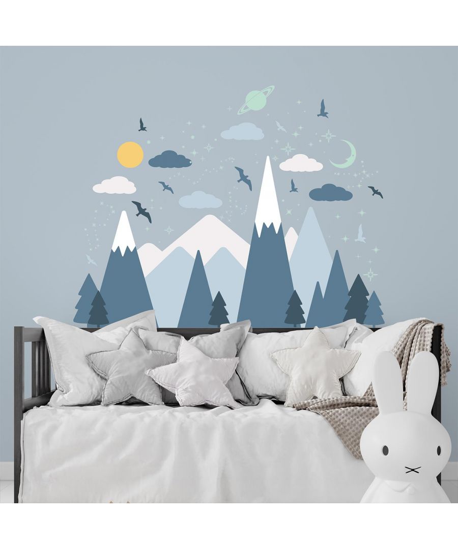 Image for Blue Mountains Under The Glowing Sky wall decal kids room, nursery, wall stickers, peel and stick, self adhesive 156 Pcs. 143 cm x 114 cm