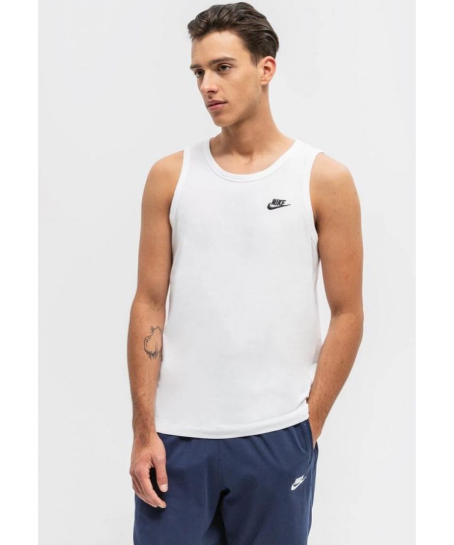 Nike practical and stylish tank top. The model will be perfect for both typical urban and sports sets. Thanks to the cotton fabric, it will allow the skin to breathe, ensuring constant comfort. The White colors have been broken with the Black Nike logo.