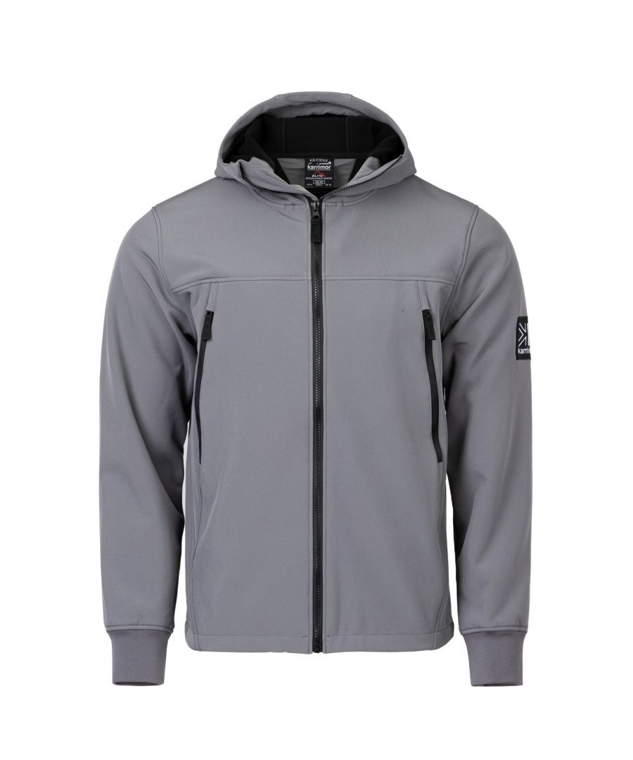 This Karrimor Orbit Soft Shell Jacket is crafted with full zip fastening and long sleeves for a secure fit. It features a hooded neckline and two hand pockets for a classic look. This jacket is an insulated construction designed with a signature logo and is complete with Karrimor branding.