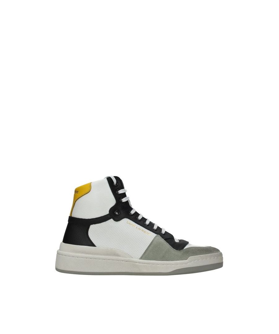 The product with code 6106181JZB09664 leather is a men's sneakers in white/mustard designed by Saint Laurent. It has features like intentionally spotted areas may vary, aged effect, vintage effect, side logo, back logo. Wear it for these occasions: pic nic, in the mountains, travel. Ideal for your style sporty glam, street, casual. The product is made by the following materials: leather, suedeHell height type: mid heelsBottomed Shoes is rubberLace up closureRound toeThe product was made in Italy