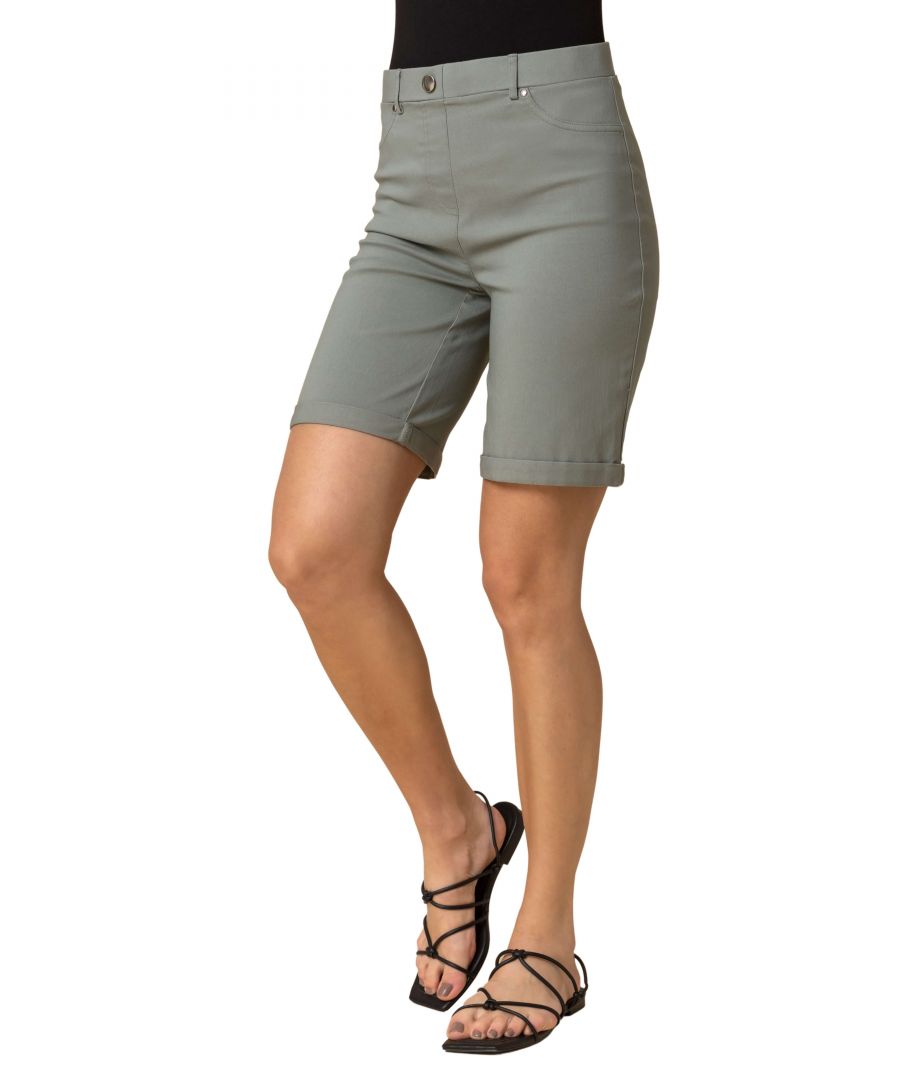 Roman Womens Turn Up Stretch Shorts - Khaki - Size 12 UK