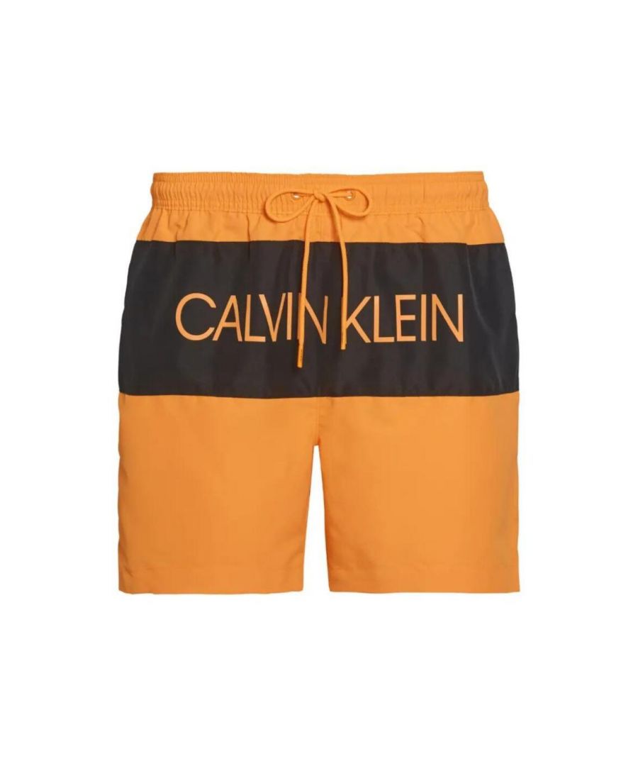 Calvin Klein KM0KM00456 Core Logo Mens Drawstring Trunks - Orange - Size Small