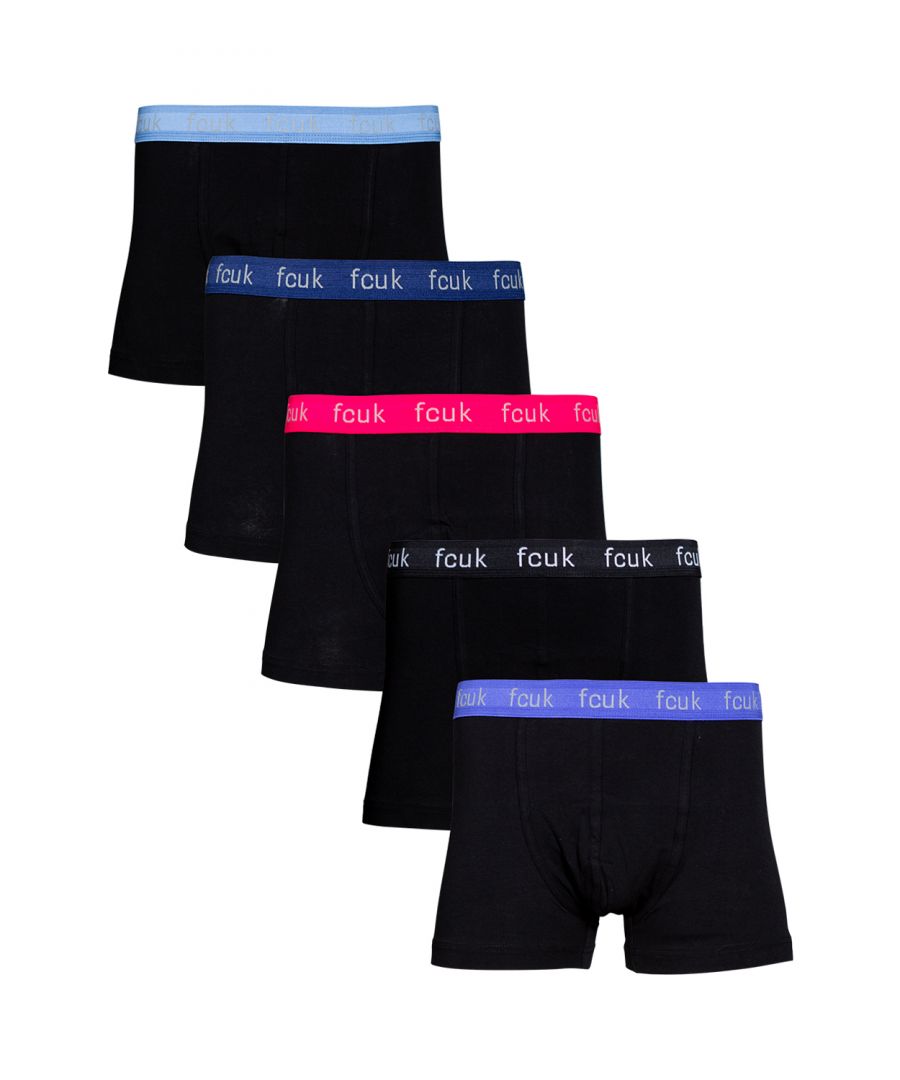 Upgrade your underwear with this five pack of French Connection boxers. Features elastic waistband with FCUK branding logo. Made from stretch cotton fabric to ensure comfortable wear.