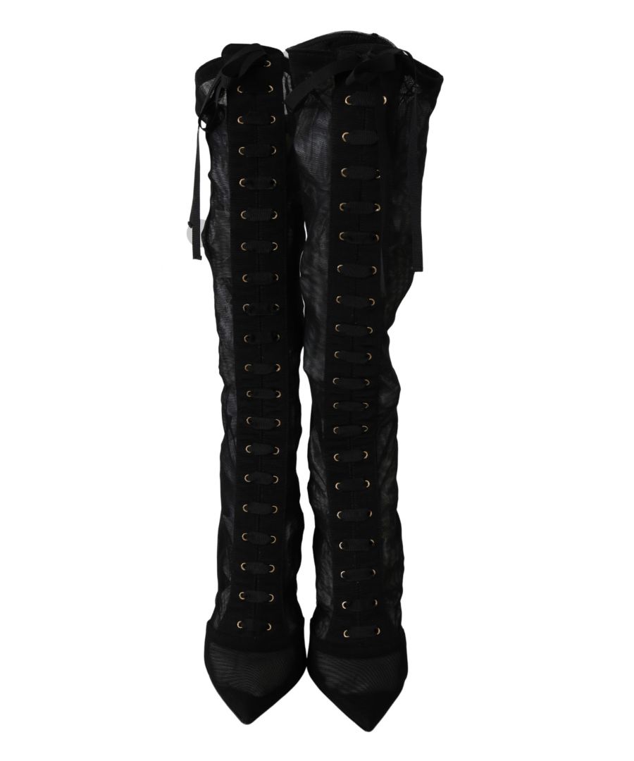 Image for Dolce & Gabbana Black Tulle Stretch Knee Socks Shoes Boots