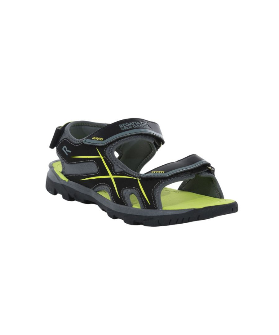 Image for Regatta Mens Kota Drift Open Toe Sandals (Black/Bright Kiwi)