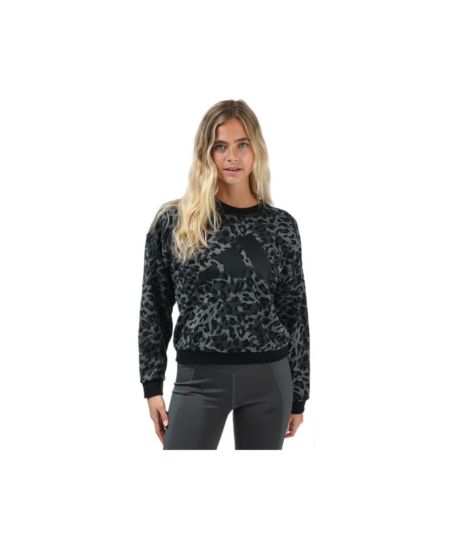 adidas Womenss Sportswear Leopard Print Sweatshirt in Grey Cotton - Size 8 UK