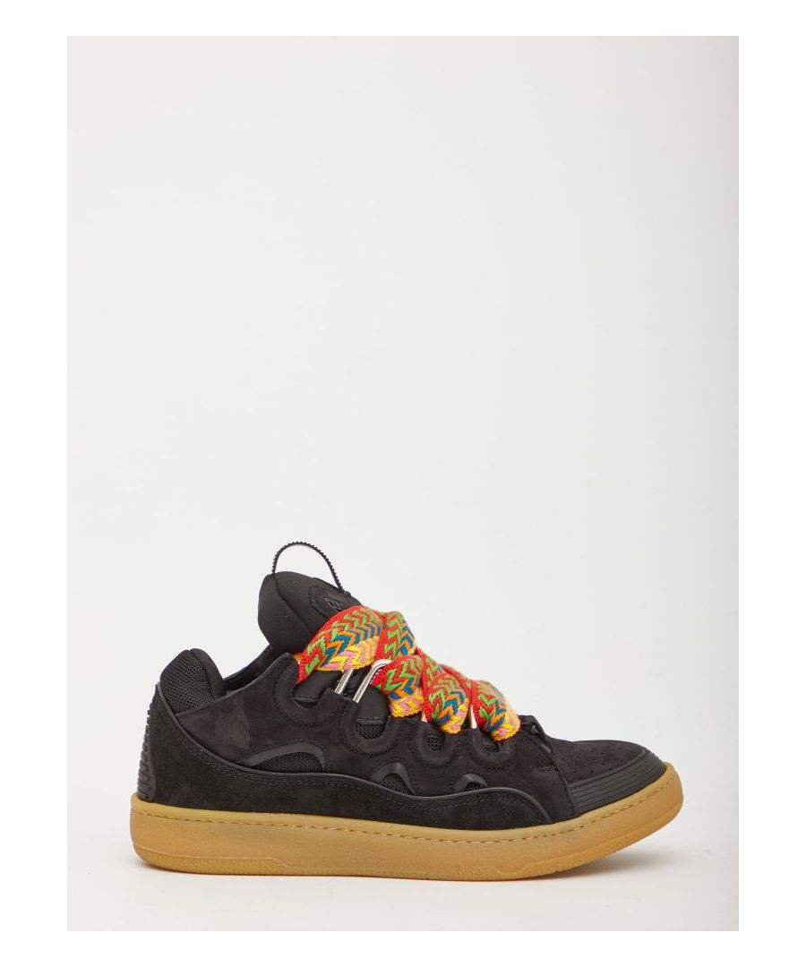 Oversized-design Curb sneakers in black nappa calfskin leather, suede and mesh. They feature multicolour maxi lace-up closure, padded tongue with Lanvin Paris logo and rubber sole.