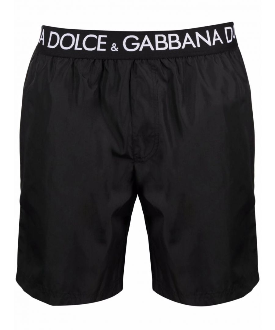 Dolce & Gabbana Mens Logo Waistband Swim Shorts in Black Nylon - Size 2XL