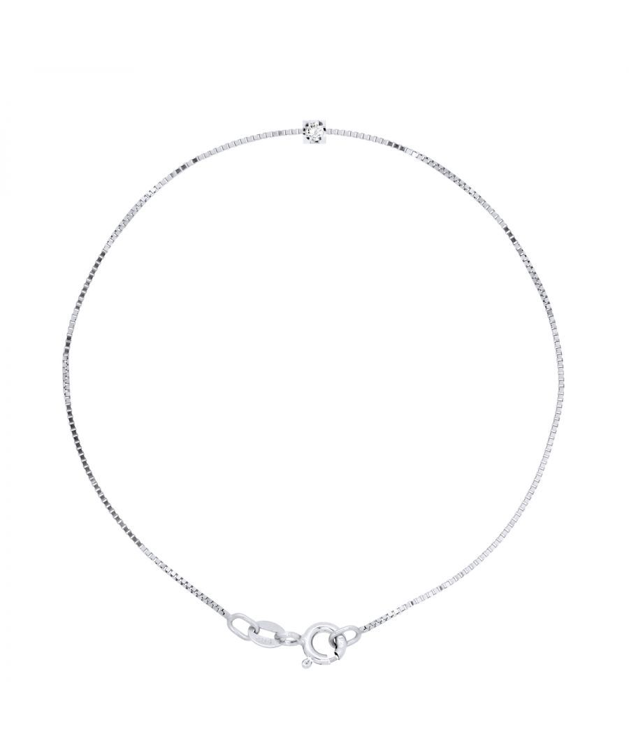 Bracelet Venetian Style chain, 925 Sterling Silver Rhodium-plated set with Claw true Diamond 0.03 Cts HSI Quality - Length 18 cm, 7 in - Our jewellery is made in France and will be delivered in a gift box accompanied by a Certificate of Authenticity and International Warranty