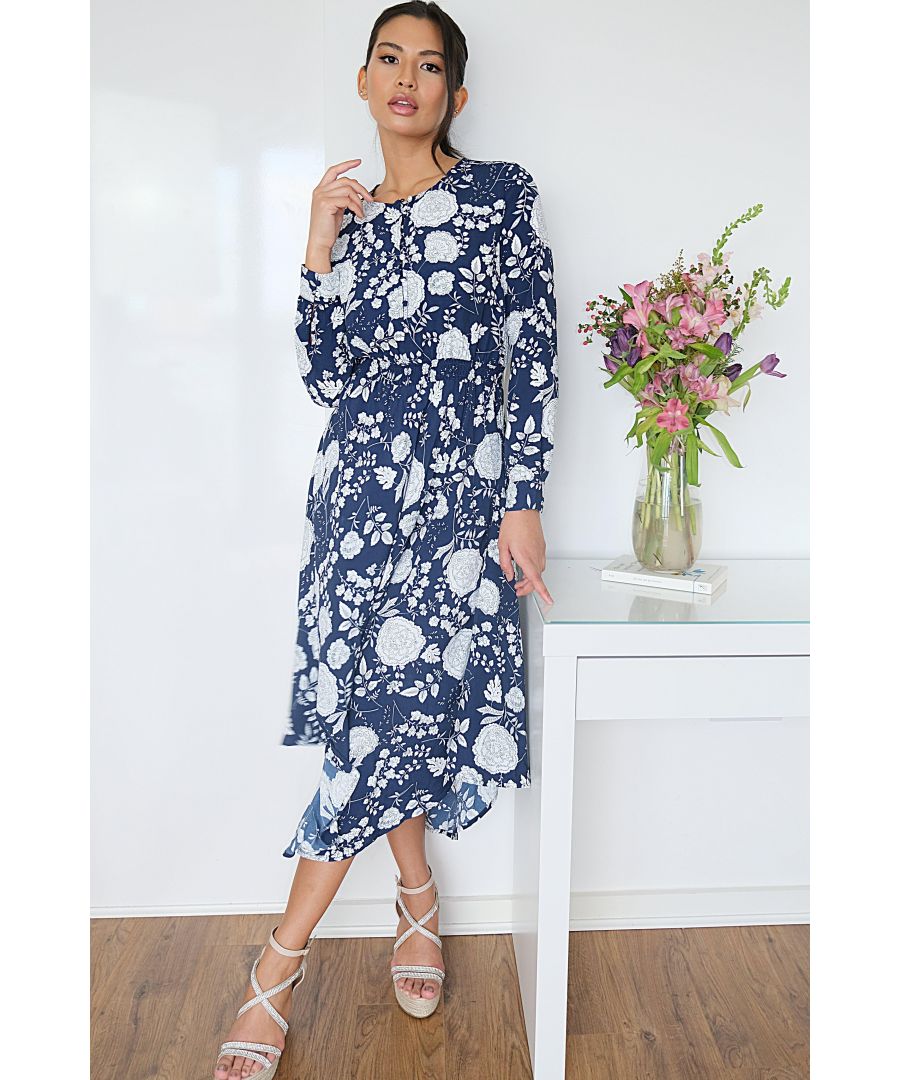 Image for Navy & White Floral Midaxi Dress