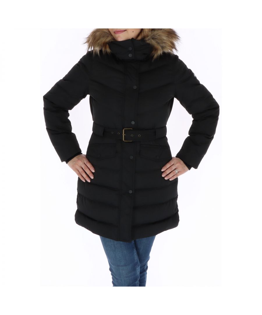 pepe jeans womens hooded jacket with zip and button fastening - black - size large