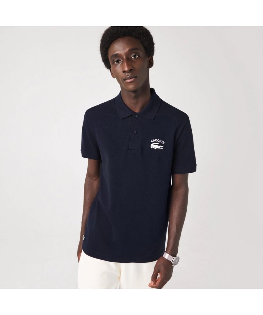 Lacoste Mens Branded Stretch Cotton Polo Shirt in Navy - Size X-Large