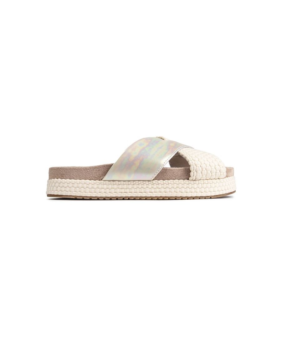 Womens metallic Toms paloma sandals, manufactured with suede and a rubber sole. Featuring: flat sole design, clean design, rope outsole detail and suede upperer.