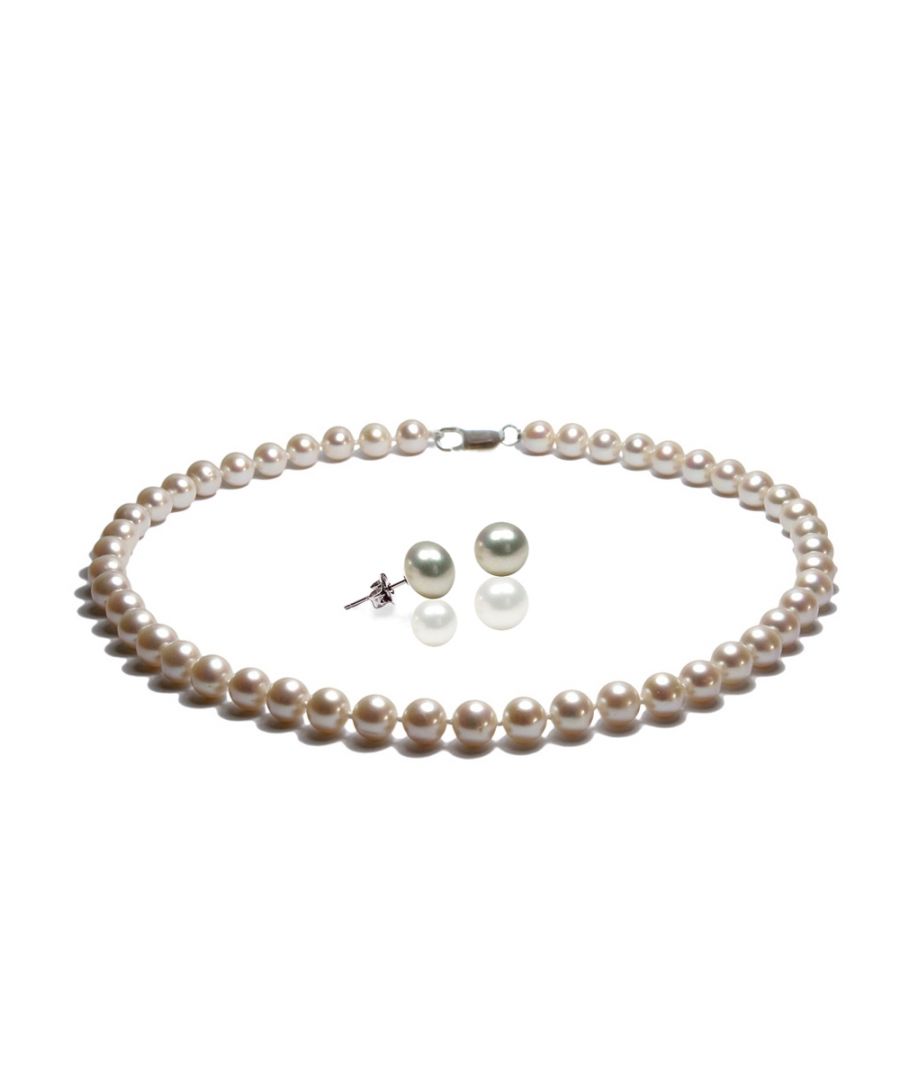 Image for Black or White Freshwater Pearl Necklace and Earrings Set and Silver