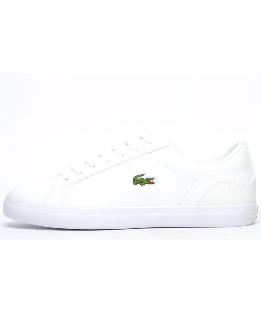 In a classic white colourway, the highly popular Lacoste Lerond is a winning choice amongst Lacoste fans and footwear fanatics.\n Boasting an embossed Lacoste Croc logo to the side, these Lacoste Lerond trainers offer timeless style in a luxurious package. Featuring a premium leather upper and finished with a durable outsole, the Lacoste Lerond offers exceptional levels of durability and comfort, making it a perfect choice for everyday wear.\n This Lacoste Lerond also features an OrthoLite insole, to ensure feet are kept breathable and comfortable throughout your day. A must have trainer from the experts in luxurious design; the Lacoste Lerond offers a timeless footwear option thats guaranteed to forever remain in style.\n - Classic court style trainers\n - Premium leather / synthetic mix upper\n - Up front lace system for a secure fit\n - Durable rubber outsole\n - Leather / synthetic cushioned inner\n - Semi padded ankle and heel collar\n - Iconic Lacoste branding throughout