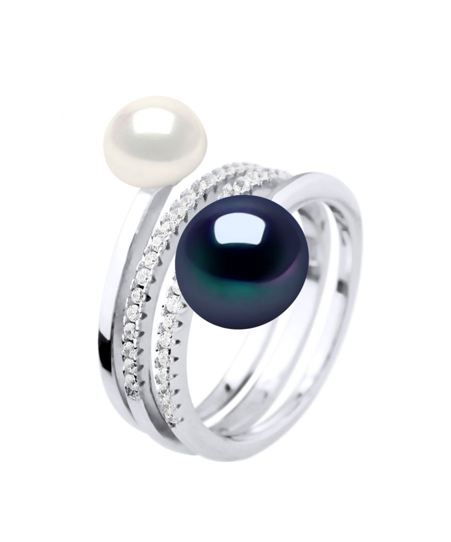 Image for Ring DUO Freshwater Pearls 7 and 9 mm Black and White Jewelry 925