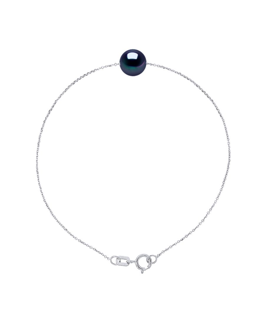 Bracelet of true Rounded Cultured Freshwater Pearls - Tahitian Style color and chain mesh 925 Sterling Silver Rhodium-plated Length 18 cm , 7 in - Our jewellery is made in France and will be delivered in a gift box accompanied by a Certificate of Authenticity and International Warranty