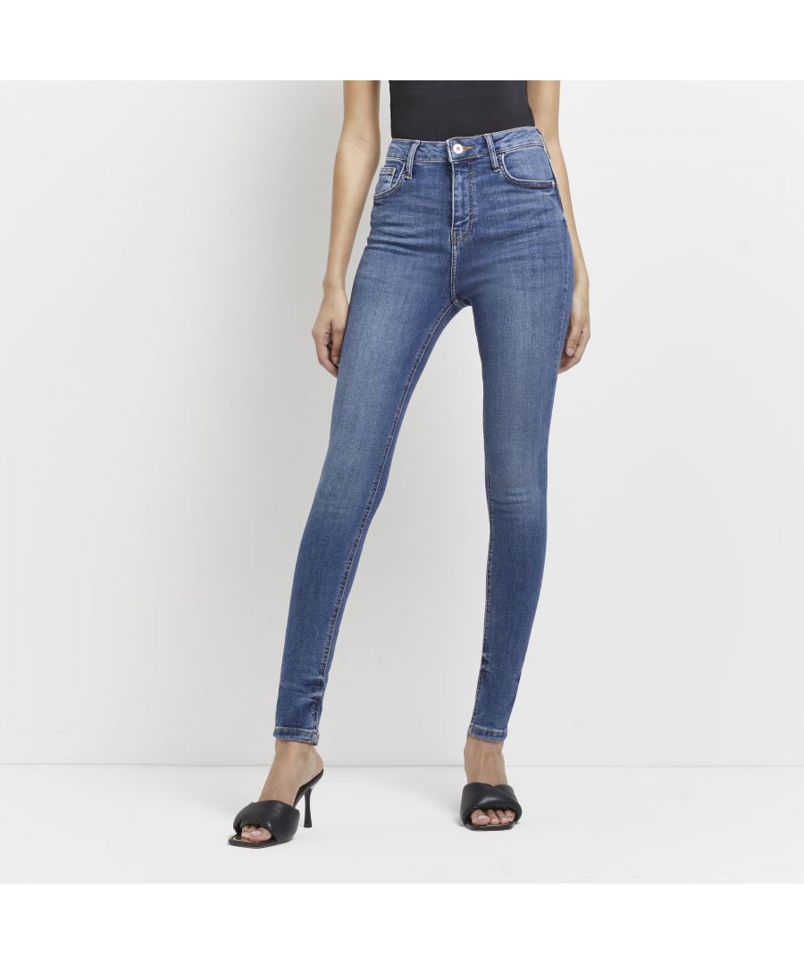 > Brand: River Island> Department: Women> Colour: Denim> Type: Jeans> Style: Straight> Material Composition: 91% Cotton 7% Polyester 2% Elastane> Material: Cotton Blend> Pattern: No Pattern> Occasion: Casual> Size Type: Regular> Fit: Slim> Closure: Button> Rise: Not specified> Season: AW21