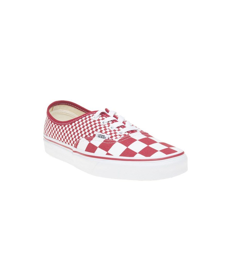 Fun And Fashionable, The Authentic Trainers From Vans Are Sure To Get You Noticed For The Right Reasons. The Signature Checkerboard Print In Bold Red And White Will Be A Fresh Look For The New Season And The Canvas Skate Shoe Is Finely Finished With The Brands Well-known Waffle Gum Sole For A Comfortable Wear.
