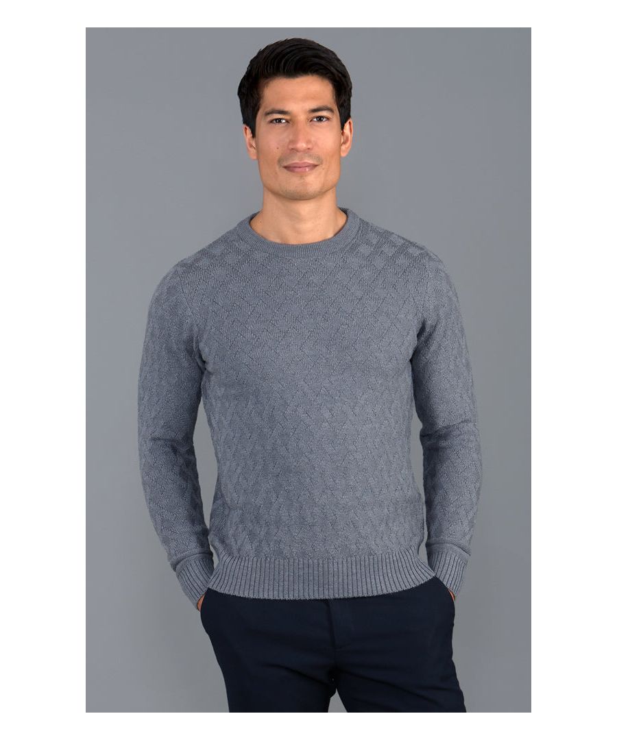 paul james knitwear mens 100% extrafine merino wool textured jumper in mid grey - size medium