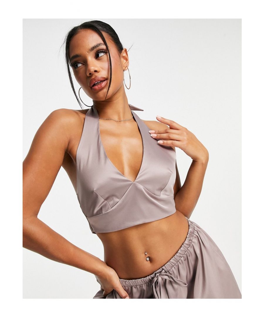 Tops by ASOS DESIGN Part of a co-ord set Trousers sold separately Halterneck style Shirred, stretch back Cropped length Slim fit Sold by Asos