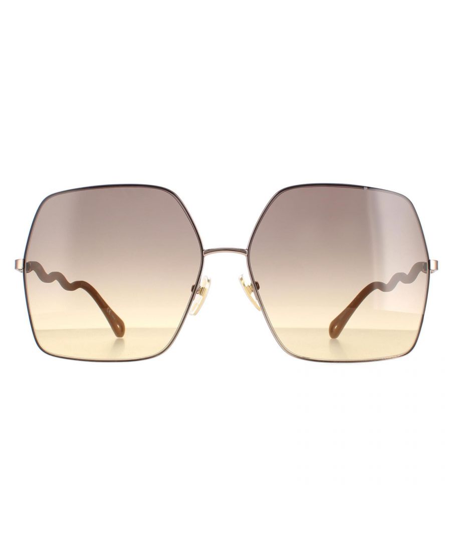 Chloe Square Womens Beige Brown Gradient CH0054S  Sunglasses are a snazzy square style crafted from lightweight metal. The silicone nose pads ensures all day comfort while Chloe's logo features on the wavy temples for brand authenticity.