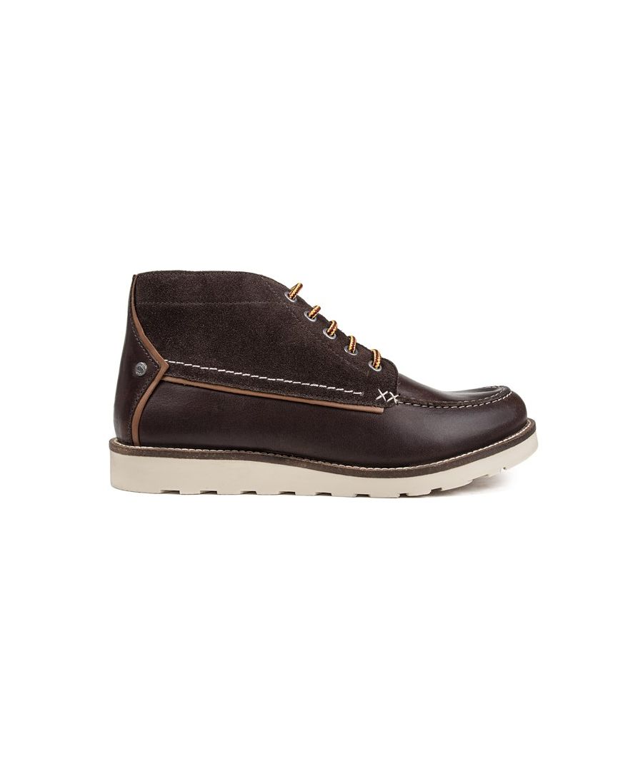 Mens brown Penguin asp boots, manufactured with leather and a rubber sole. Featuring: textile lining, synthetic sock, inside zip, embroidered branding to the ankle and eva sole.