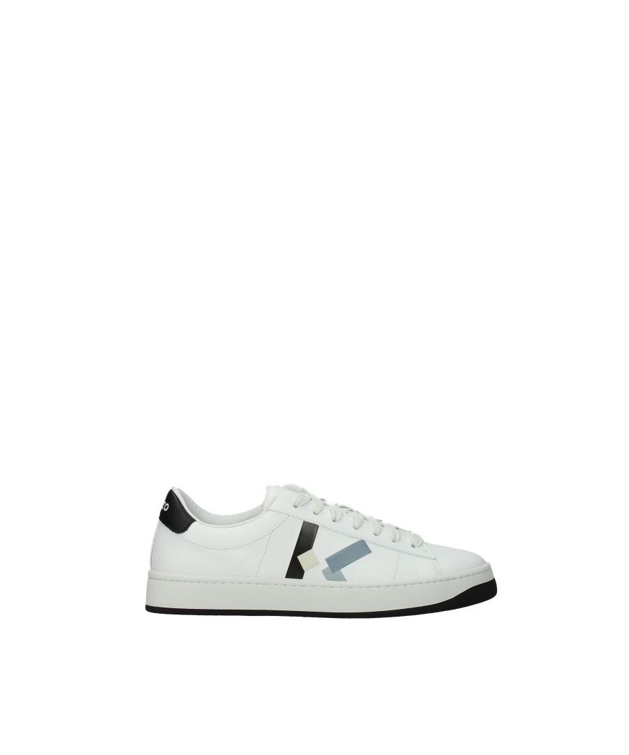 The product with code FA65SN172L5062 leather is a men's sneakers in white/ice designed by Kenzo. It has features like side logo, back logo. Wear it for these occasions: aperitif with friends, travel. Ideal for your style street, casual. The product is made by the following materials: leather. Heel height type: low and flat. Bottomed Shoes is rubber. Lace up closure. Round toe. The product was made in Portugal.