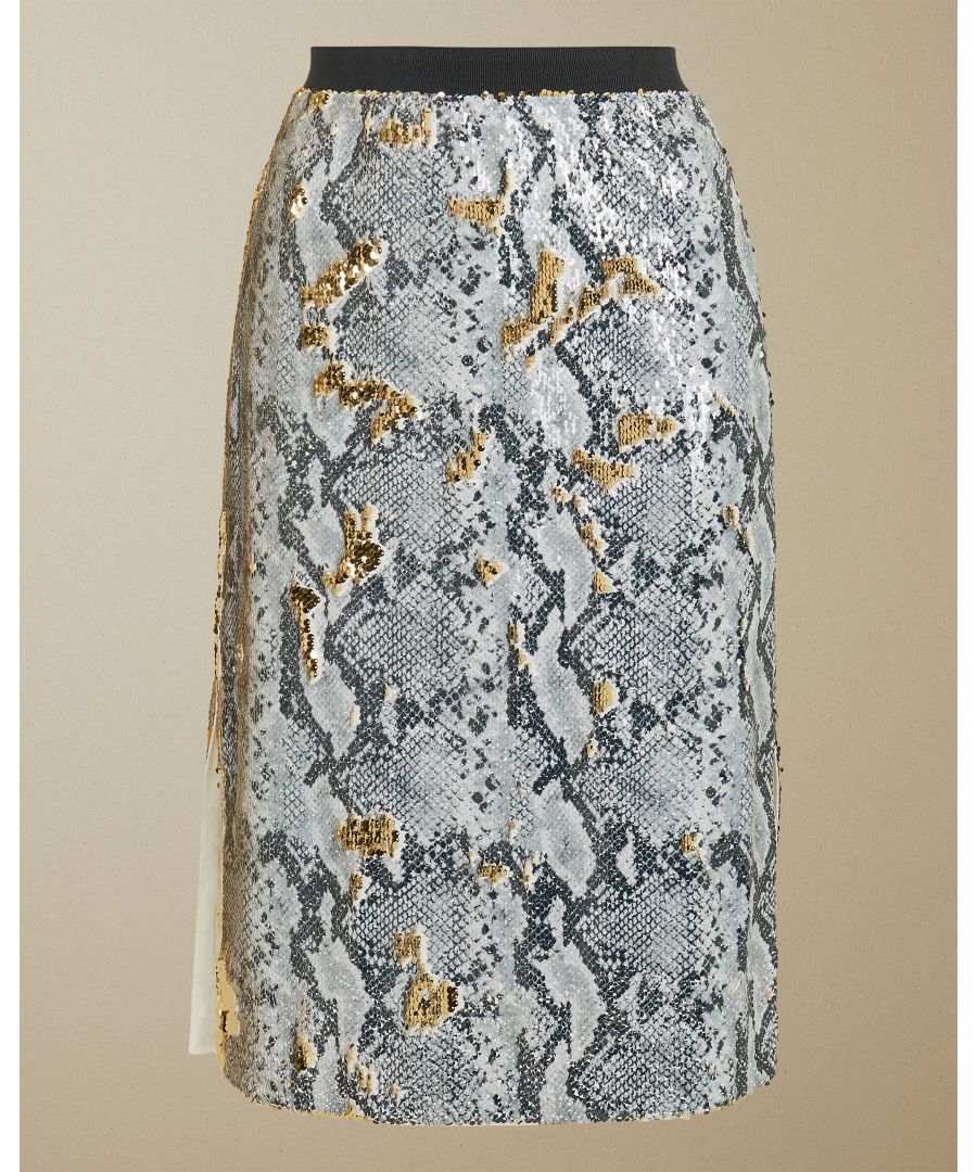 Image for Ted Baker Meeoh 2 Way Snake Sequin Midi Skirt, Light Grey