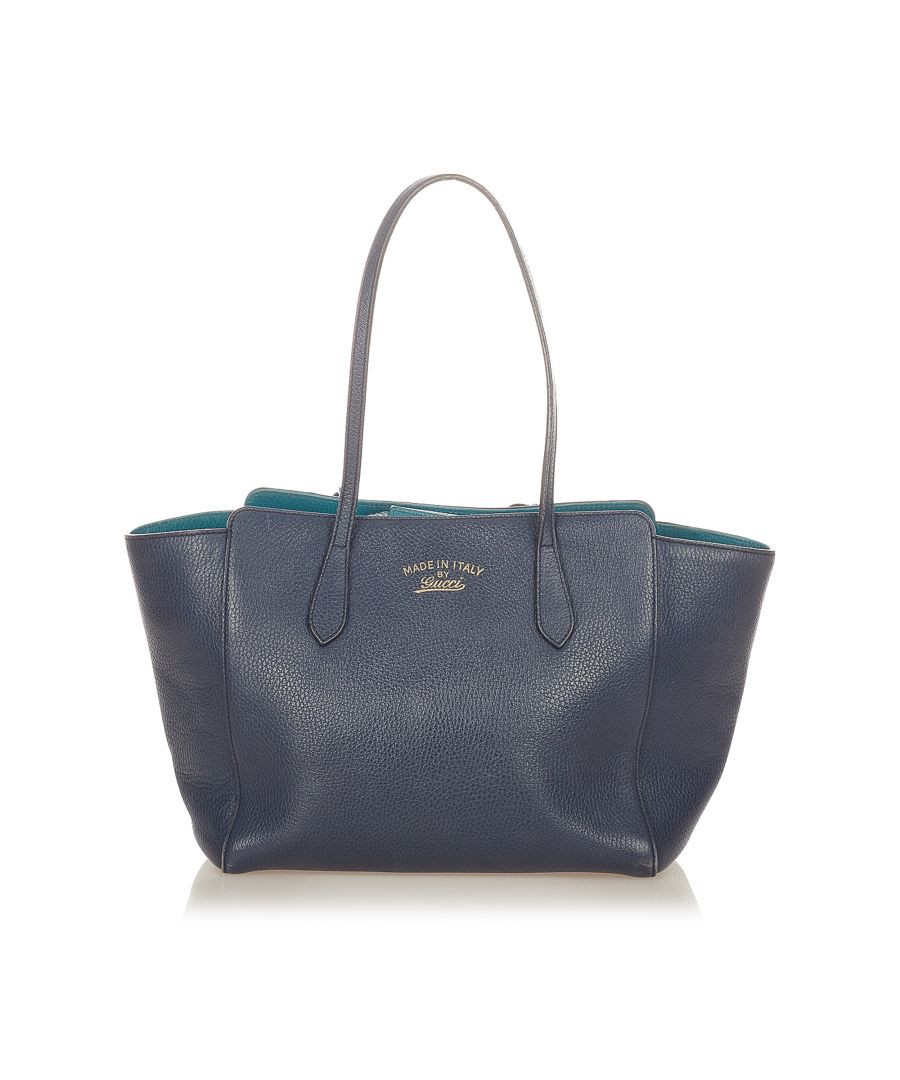 Image for Vintage Gucci Swing Leather Tote Bag Blue