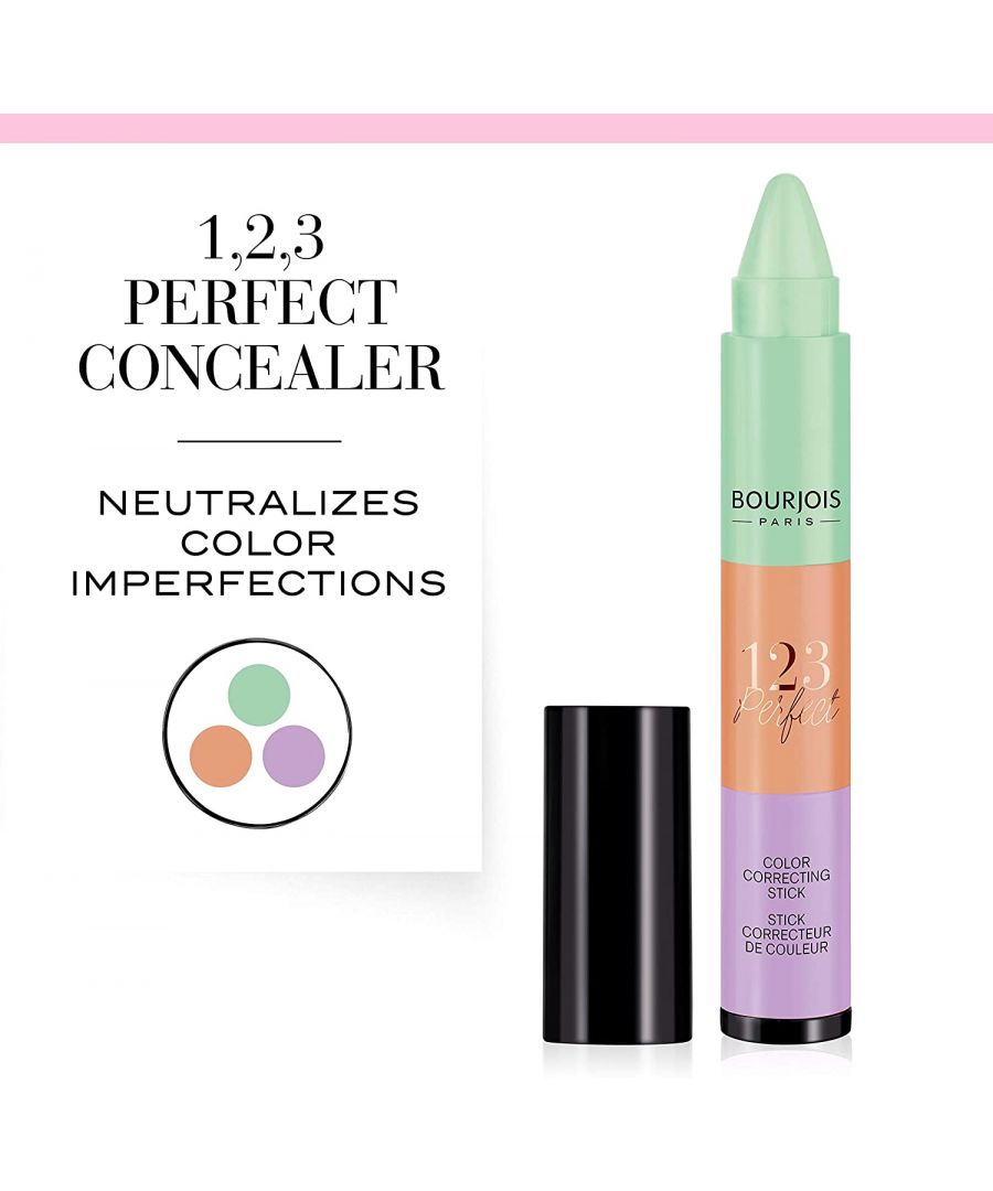 Bourjois 123 Perfect Colour Correcting Stick is your multi-tasking must-have. This stackable colour correcting stick is the perfect addition to your makeup bag - it corrects colour, conceals redness, dark circles and spots so your complexion always looks perfect. It consists of 3 different shades closed in one package: green (eliminates redness), peach (eliminates bruising) and purple (eliminates discoloration). It has a pleasant, creamy formula that nicely applies to the skin and blends. In addition, it makes the skin soft and smooth.