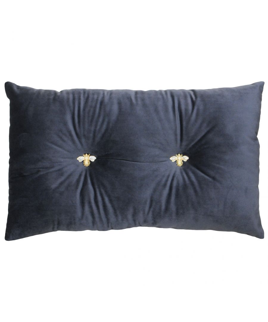 Make your boudoir buzz with colour with the fabulous Paoletti Bumble cushion. Created with super soft, velvet feel fabric this scatter cushion is a welcome addition to any chair, sofa or bed. This unique cushion features two sparkling bumble bee buttons which give this cushion a dash of subtle sparkle and work perfectly with the shimmering velvet material. Each cushion comes pre-filled with hollowfibre polyester to give a plush comfy feel. This delicately unique cushion needs to be treated carefully and can only be spot cleaned. Do not use an iron on this product.
