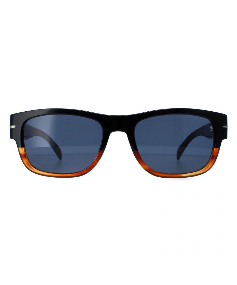 David Beckham Rectangle Mens Black Horn Blue DB7035/S - One Size