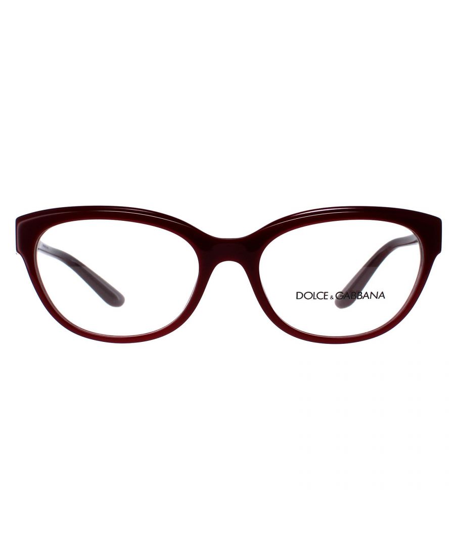 Dolce & Gabbana Cat Eye Womens Bordeaux DG3342 55mm Glasses is a sleek and sophisticated eyewear piece that exudes style and elegance. The curvy cat eye style with a large DG connected logo on the temples are classy and fashion forward.