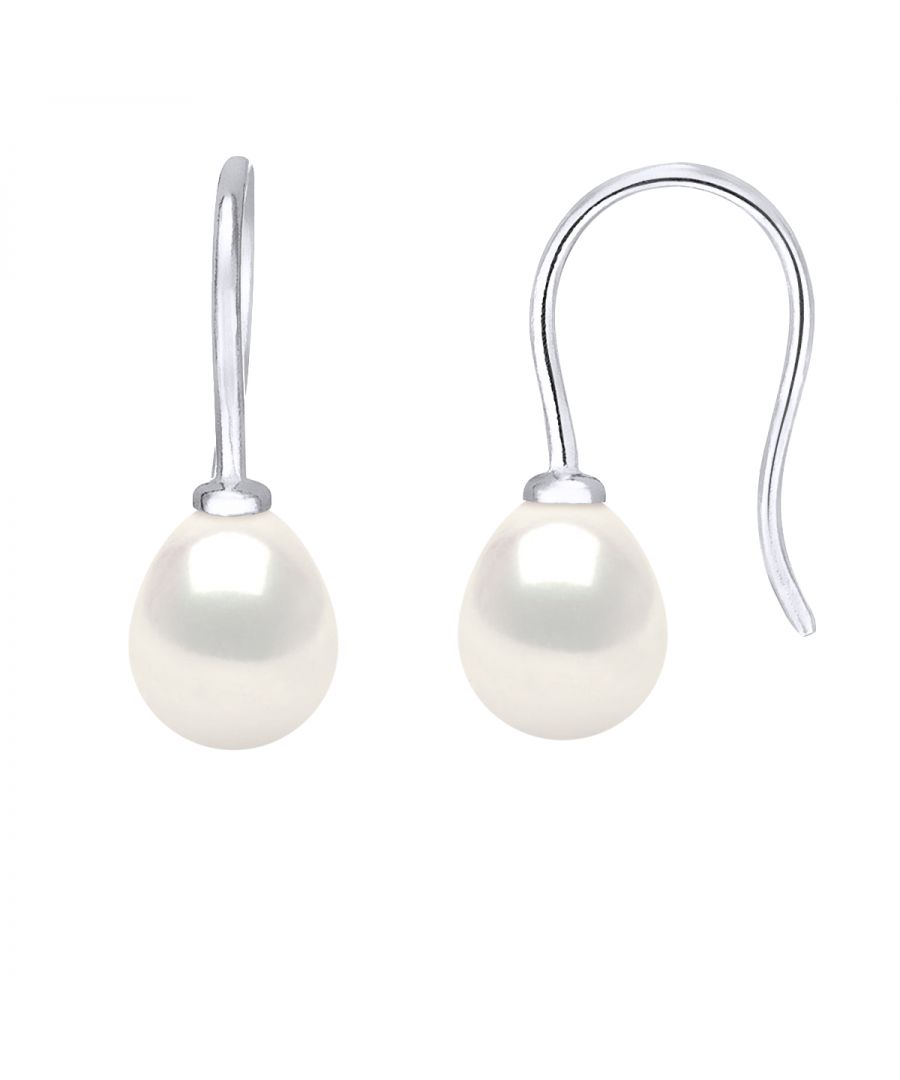 Earrings of 925 Sterling Silver and true Cultured Freshwater Pearls Pear Shape 6-7 mm - 0,24 in - Natural White Color and Hook system - Our jewellery is made in France and will be delivered in a gift box accompanied by a Certificate of Authenticity and International Warranty