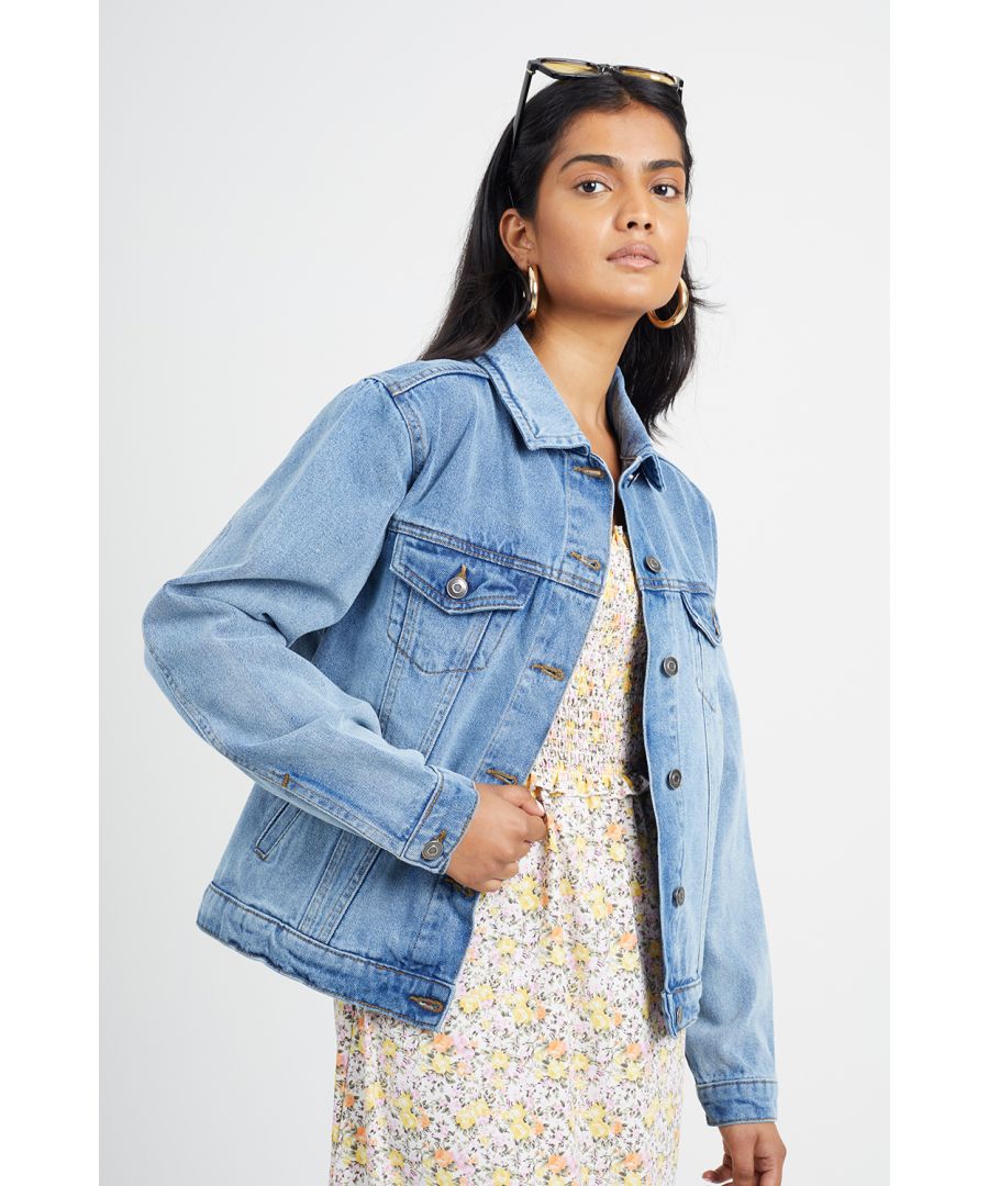Brave Soul Womens Mid Blue 'Blooms' Western Style Denim Jacket - Size 14 UK