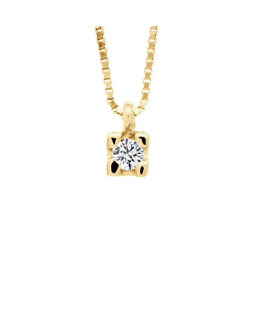 Necklace Solitaire - Diamonds 0,03 Cts - set 4 claw - Gold 750 (18 Carats) - Venetian Style chain - Length 42 cm, 16,5 in - Our jewellery is made in France and will be delivered in a gift box accompanied by a Certificate of Authenticity and International Warranty