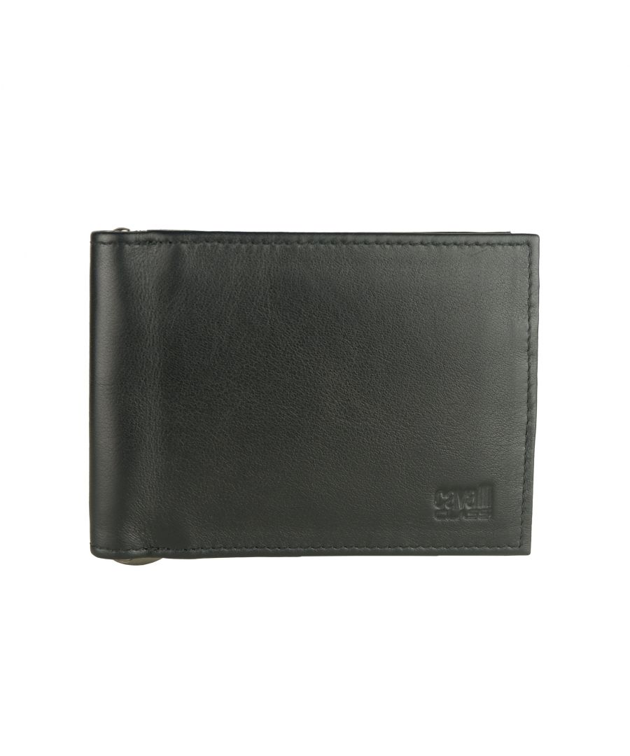Portefeuille pour homme Cavalli Class en cuir de veau avec intérieur imprimé python, porte-cartes et séparateur en métal. Taille : 12×9 cm