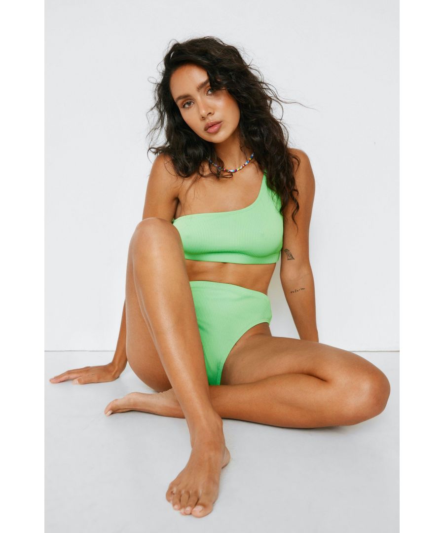 NastyGal Womens Ribbed One Shoulder Bikini Set - Light Green - Size 6 UK