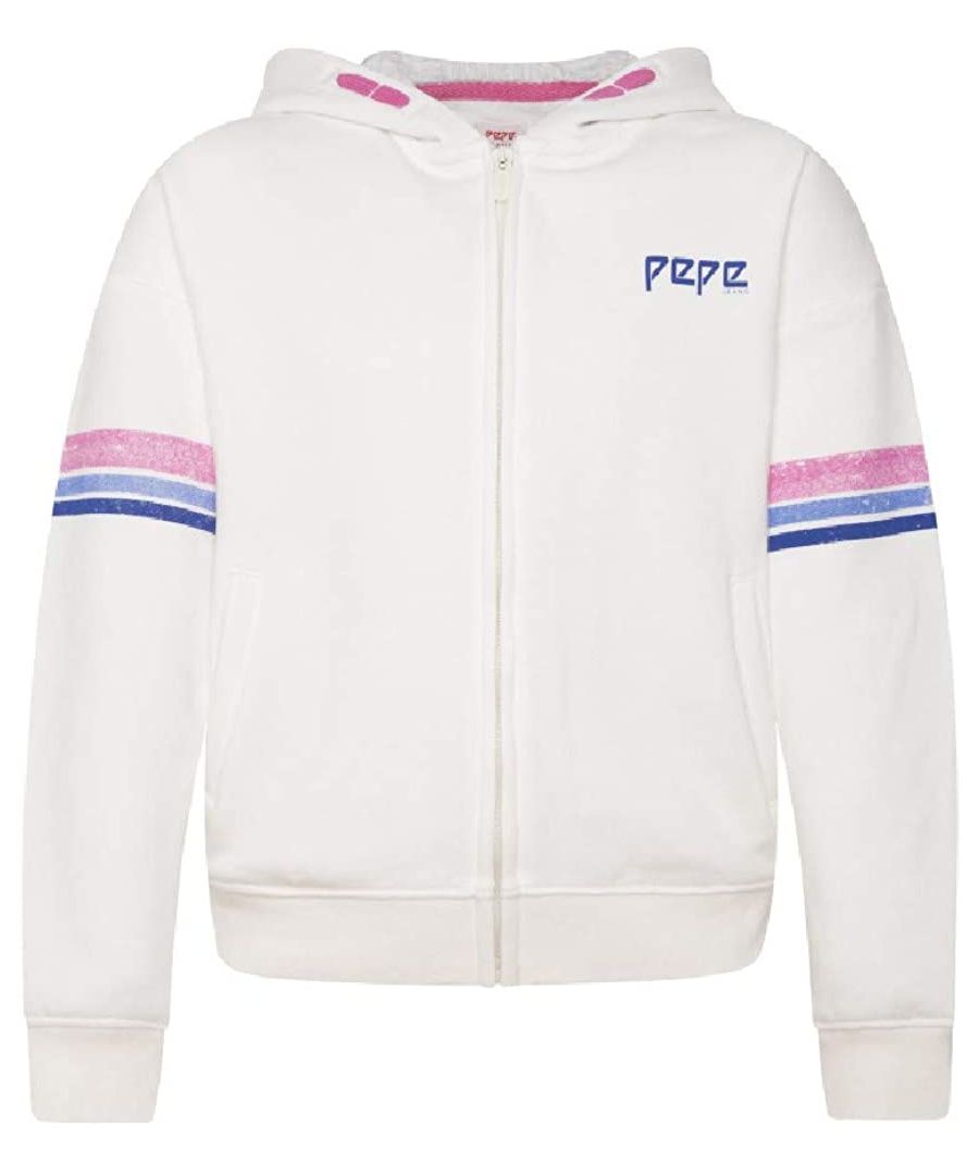 Image for Pepe Jeans Girls White Zip Up Hoodie with Stripes down Sleeve