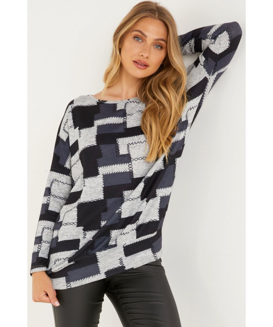 Image for Grey Patch Print Knit Top