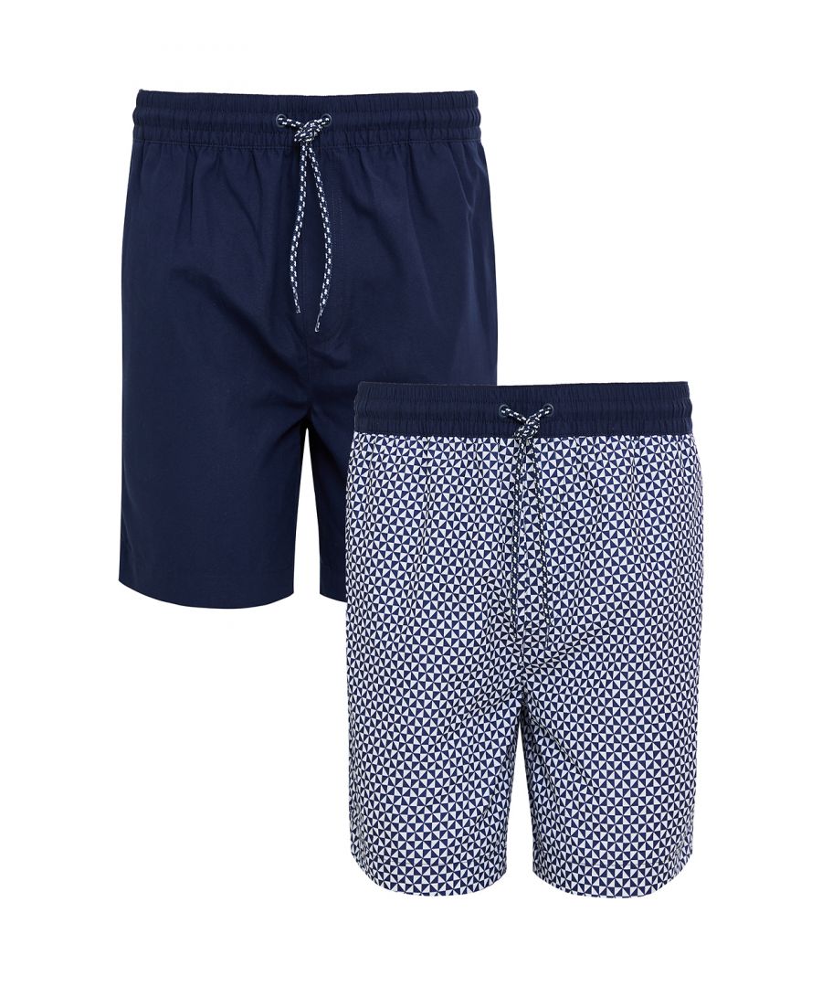 Threadbare Mens 2 Pack Navy 'Kite' Geometric Print Swim Shorts - Size Small