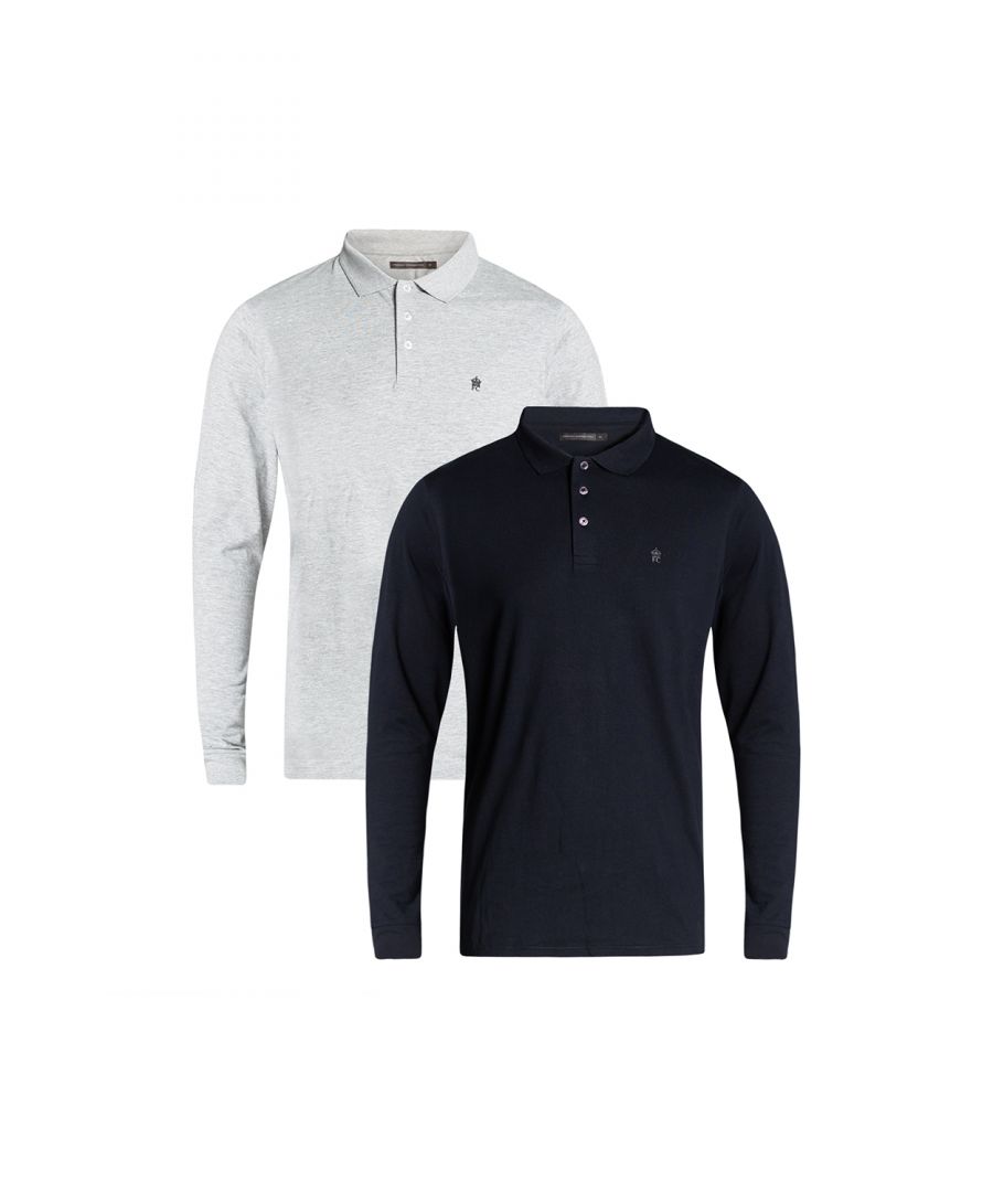 This two pack of long sleeve, jersey polo shirts from French Connection offers great value and style. Features French Connection rubber logo and tab, button-down collar, and ribbed cuffs. Made from cotton and cotton blend fabrics to ensure comfortable wear.