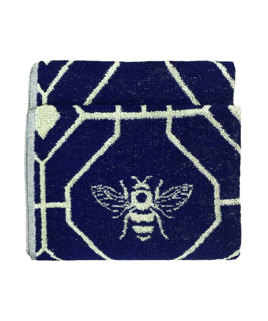 Make your bathroom buzz with the Bee Deco Hand Towel. Featuring a honeycomb inspired geometric design with buzzing bumble bees, this 100% Turkish cotton hand towel is the perfect addition to any modern, colour-loving home!  This product is certified by OEKO-TEX® showing it has been sustainably made.